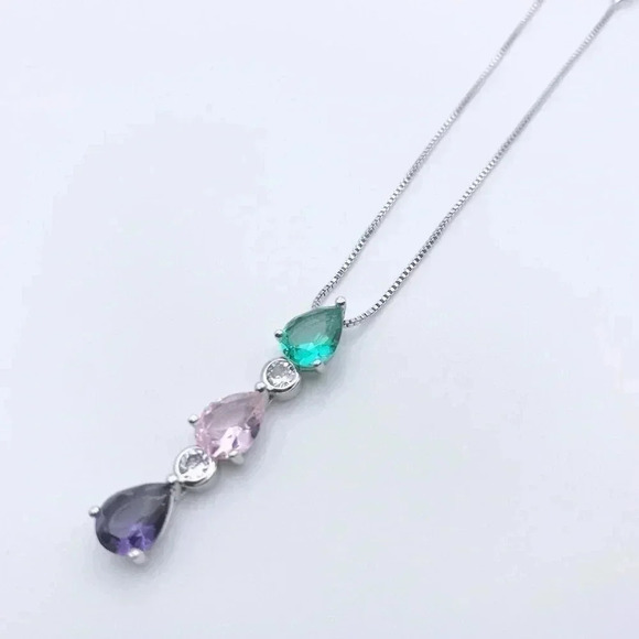 GLASS Stone Necklace | White Gold Plated | Dainty Necklace | Trendy |… - Picture 2 of 5